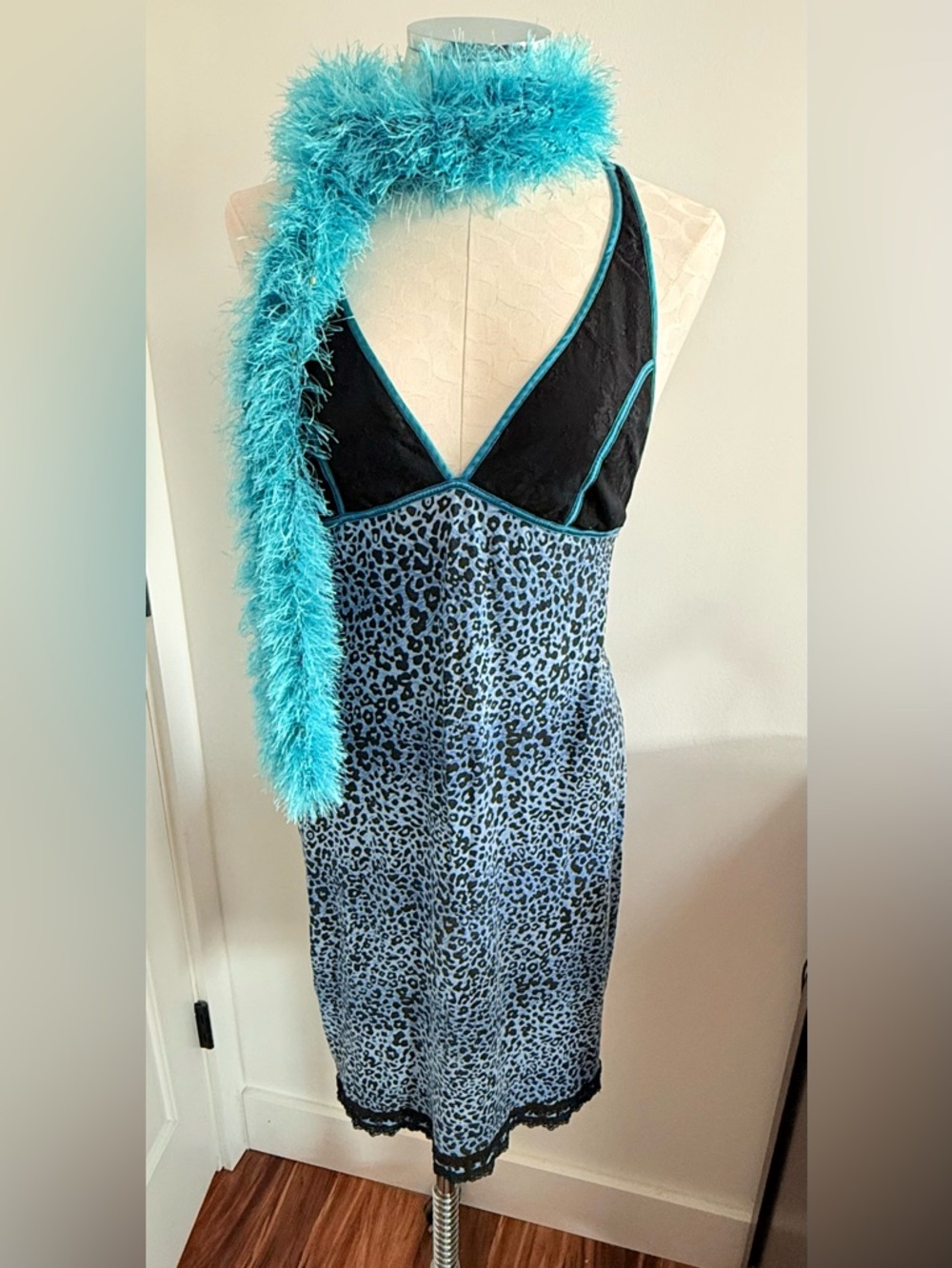 🔥 Y2K Free People Blue Leopard Print Slip Dress 🔥